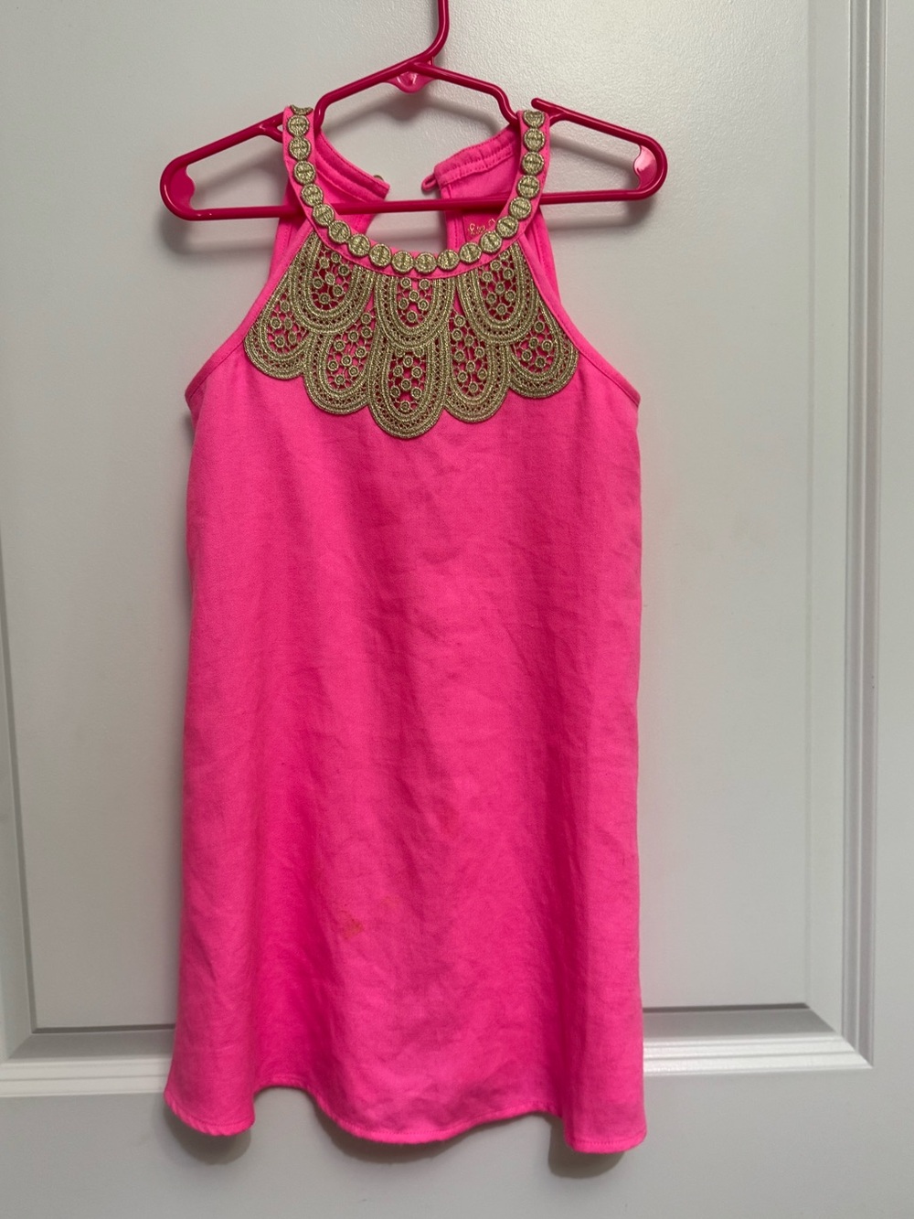 Lilly Pulitzer Hot Pink Halter Dress with Gold Embellished Neck